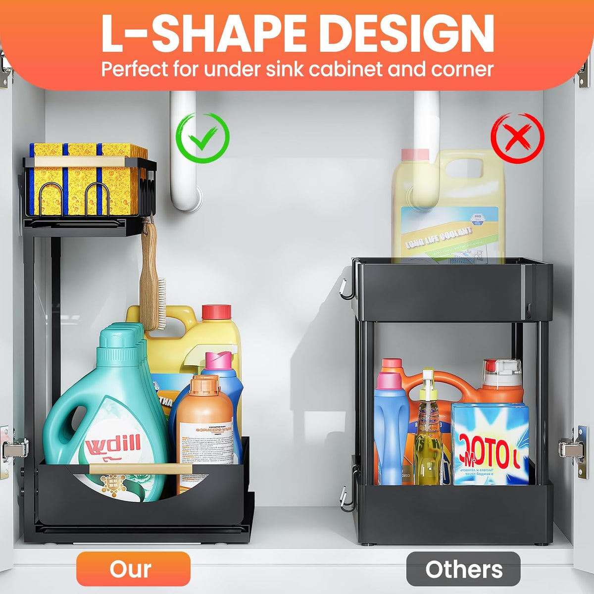 Under Sink Organizer and Storage for Bathroom and Kitchen - 3 Tier Under Cabinet Pull Out Shelf Organizers - Slide Out Drawer Organization for Home Cabinets Shelves and Drawers