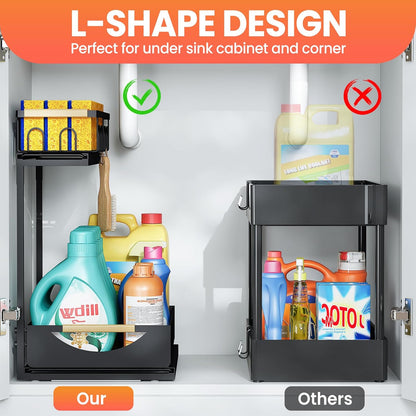 Under Sink Organizer and Storage for Bathroom and Kitchen - 3 Tier Under Cabinet Pull Out Shelf Organizers - Slide Out Drawer Organization for Home Cabinets Shelves and Drawers