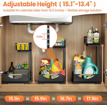 Under Sink Organizer and Storage for Bathroom and Kitchen - 3 Tier Under Cabinet Pull Out Shelf Organizers - Slide Out Drawer Organization for Home Cabinets Shelves and Drawers