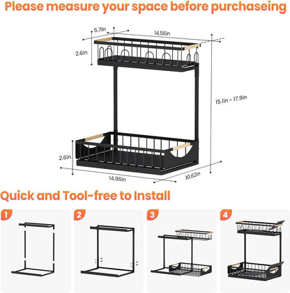 Under Sink Organizer and Storage for Bathroom and Kitchen - 3 Tier Under Cabinet Pull Out Shelf Organizers - Slide Out Drawer Organization for Home Cabinets Shelves and Drawers