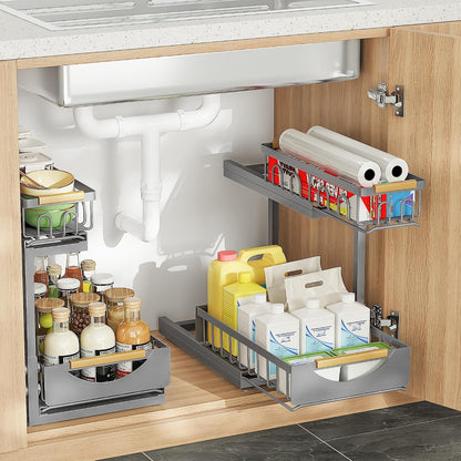 Under Sink Organizer and Storage for Bathroom and Kitchen - 3 Tier Under Cabinet Pull Out Shelf Organizers - Slide Out Drawer Organization for Home Cabinets Shelves and Drawers