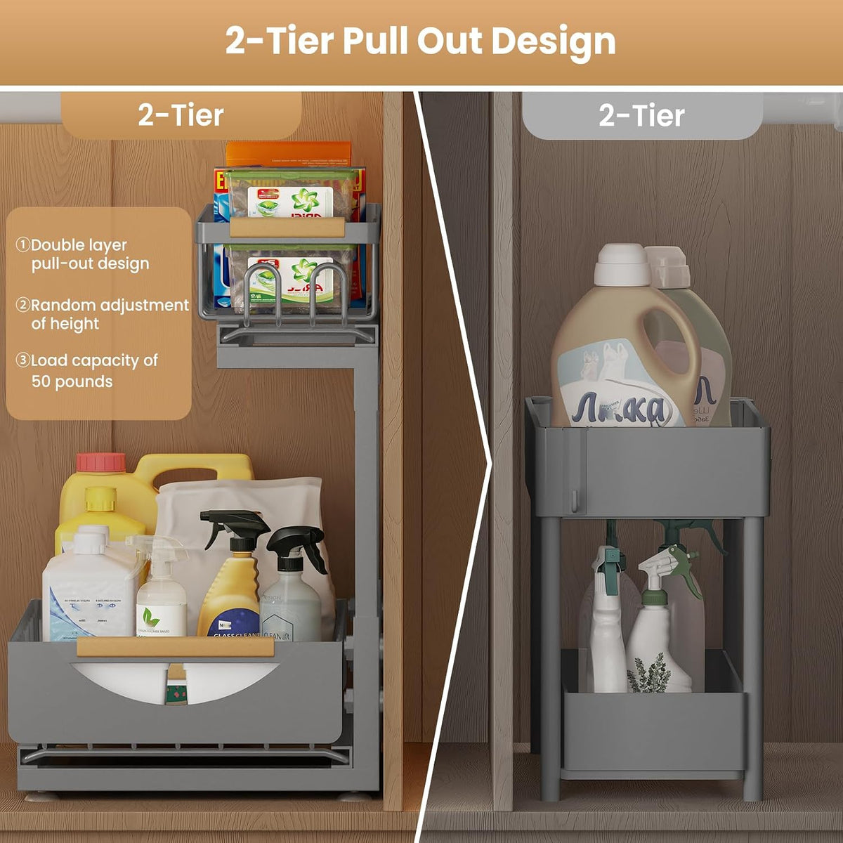 Under Sink Organizer and Storage for Bathroom and Kitchen - 3 Tier Under Cabinet Pull Out Shelf Organizers - Slide Out Drawer Organization for Home Cabinets Shelves and Drawers