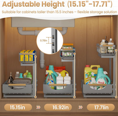 Under Sink Organizer and Storage for Bathroom and Kitchen - 3 Tier Under Cabinet Pull Out Shelf Organizers - Slide Out Drawer Organization for Home Cabinets Shelves and Drawers