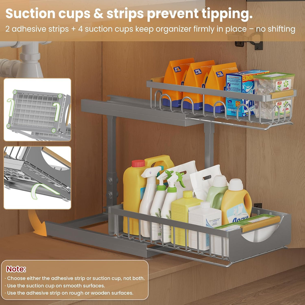 Under Sink Organizer and Storage for Bathroom and Kitchen - 3 Tier Under Cabinet Pull Out Shelf Organizers - Slide Out Drawer Organization for Home Cabinets Shelves and Drawers