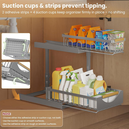 Under Sink Organizer and Storage for Bathroom and Kitchen - 3 Tier Under Cabinet Pull Out Shelf Organizers - Slide Out Drawer Organization for Home Cabinets Shelves and Drawers