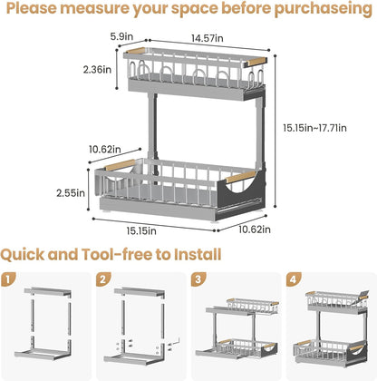 Under Sink Organizer and Storage for Bathroom and Kitchen - 3 Tier Under Cabinet Pull Out Shelf Organizers - Slide Out Drawer Organization for Home Cabinets Shelves and Drawers