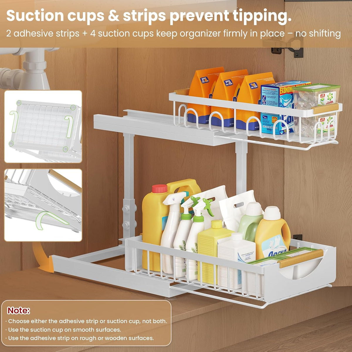 Under Sink Organizer and Storage for Bathroom and Kitchen - 3 Tier Under Cabinet Pull Out Shelf Organizers - Slide Out Drawer Organization for Home Cabinets Shelves and Drawers