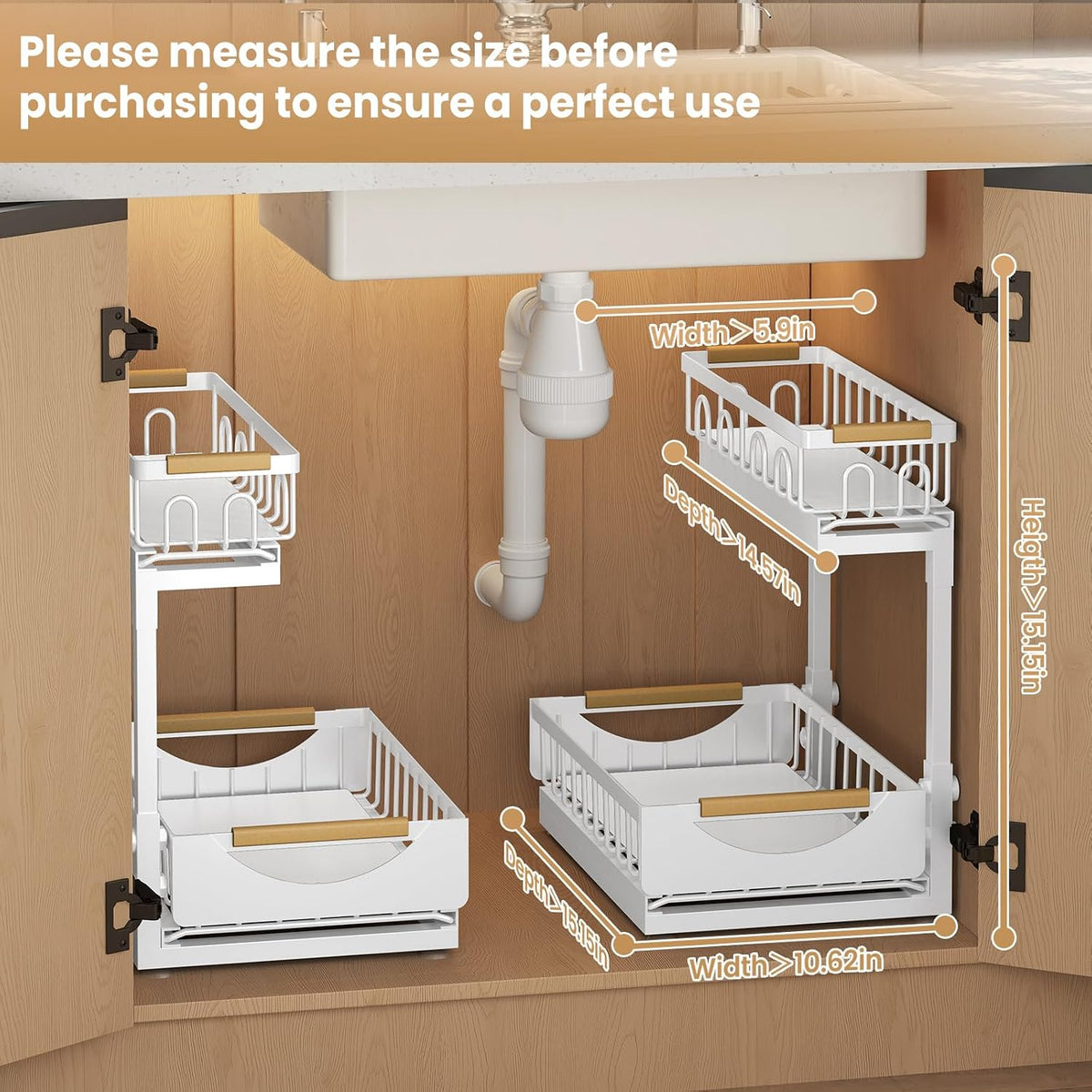 Under Sink Organizer and Storage for Bathroom and Kitchen - 3 Tier Under Cabinet Pull Out Shelf Organizers - Slide Out Drawer Organization for Home Cabinets Shelves and Drawers