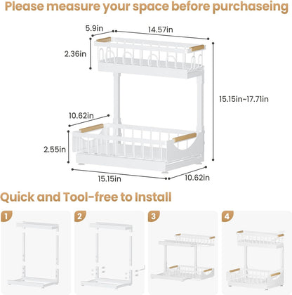 Under Sink Organizer and Storage for Bathroom and Kitchen - 3 Tier Under Cabinet Pull Out Shelf Organizers - Slide Out Drawer Organization for Home Cabinets Shelves and Drawers