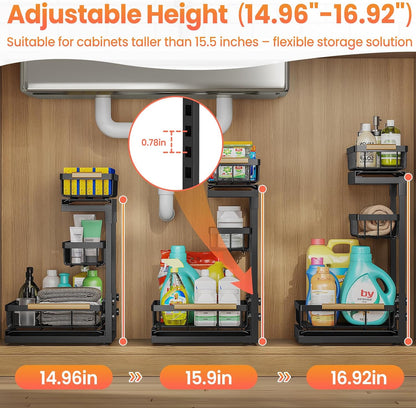 Under Sink Organizer and Storage for Bathroom and Kitchen - 3 Tier Under Cabinet Pull Out Shelf Organizers - Slide Out Drawer Organization for Home Cabinets Shelves and Drawers