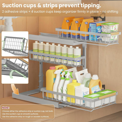 Under Sink Organizer and Storage for Bathroom and Kitchen - 3 Tier Under Cabinet Pull Out Shelf Organizers - Slide Out Drawer Organization for Home Cabinets Shelves and Drawers