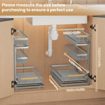 Under Sink Organizer and Storage for Bathroom and Kitchen - 3 Tier Under Cabinet Pull Out Shelf Organizers - Slide Out Drawer Organization for Home Cabinets Shelves and Drawers