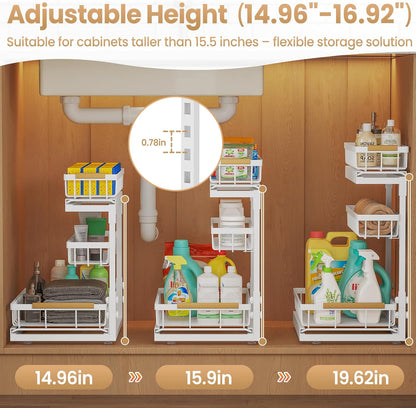 Under Sink Organizer and Storage for Bathroom and Kitchen - 3 Tier Under Cabinet Pull Out Shelf Organizers - Slide Out Drawer Organization for Home Cabinets Shelves and Drawers