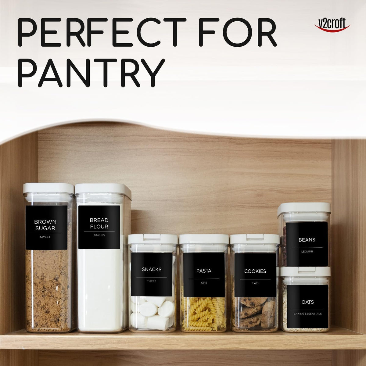 168 Pantry Labels for Food Containers, Minimalist Black Matte Stickers White Fine Line Text,Preprinted Waterproof Label for Glass Jars, Bottles & Canisters,Pantry Organization Storage