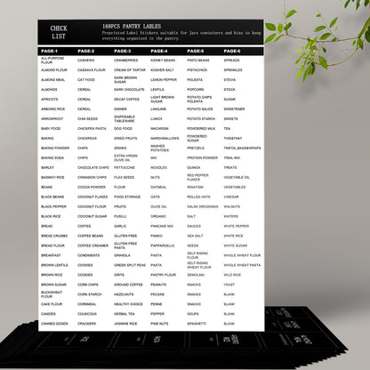 168 Pantry Labels for Food Containers, Minimalist Black Matte Stickers White Fine Line Text,Preprinted Waterproof Label for Glass Jars, Bottles & Canisters,Pantry Organization Storage