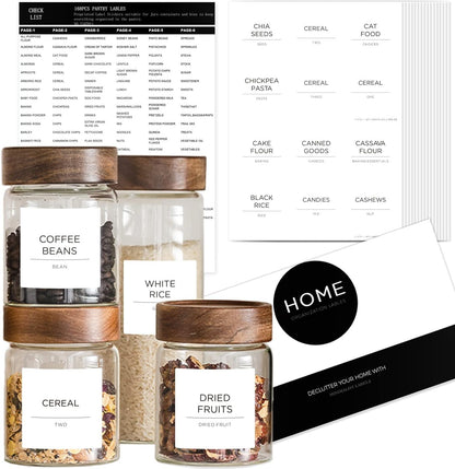 168 Pantry Labels for Food Containers, Minimalist Black Matte Stickers White Fine Line Text,Preprinted Waterproof Label for Glass Jars, Bottles & Canisters,Pantry Organization Storage