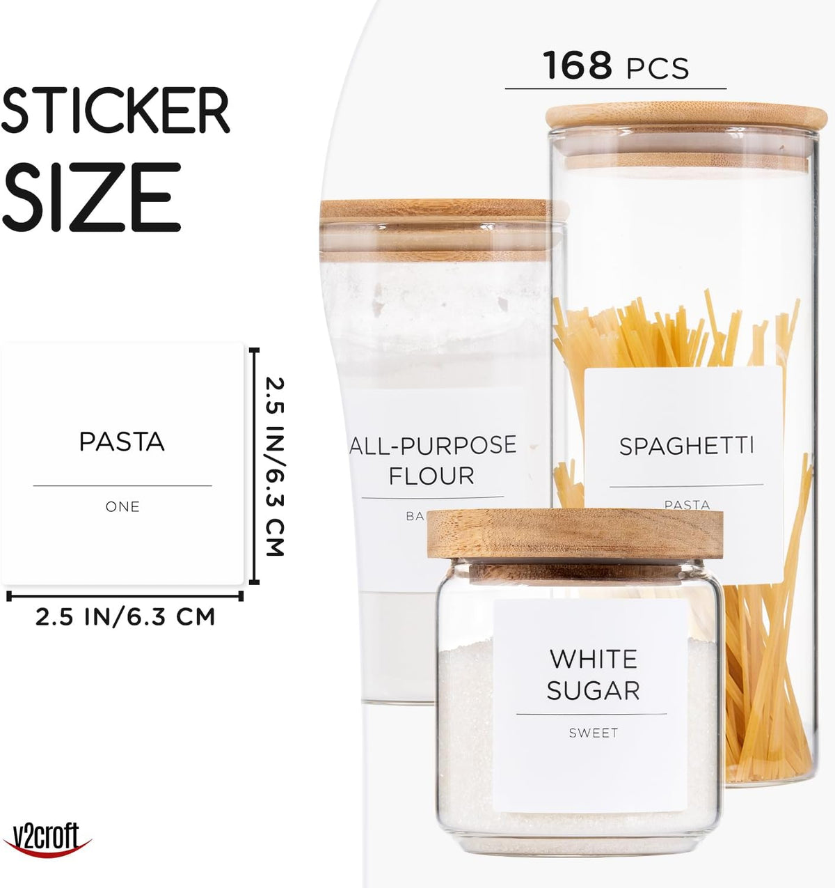 168 Pantry Labels for Food Containers, Minimalist Black Matte Stickers White Fine Line Text,Preprinted Waterproof Label for Glass Jars, Bottles & Canisters,Pantry Organization Storage