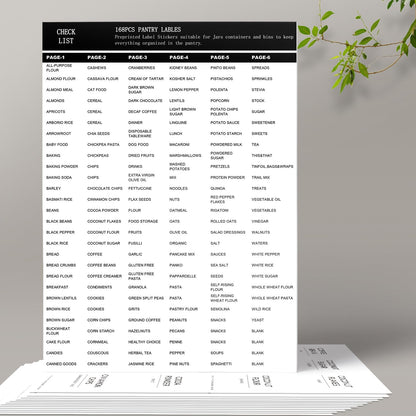 168 Pantry Labels for Food Containers, Minimalist Black Matte Stickers White Fine Line Text,Preprinted Waterproof Label for Glass Jars, Bottles & Canisters,Pantry Organization Storage