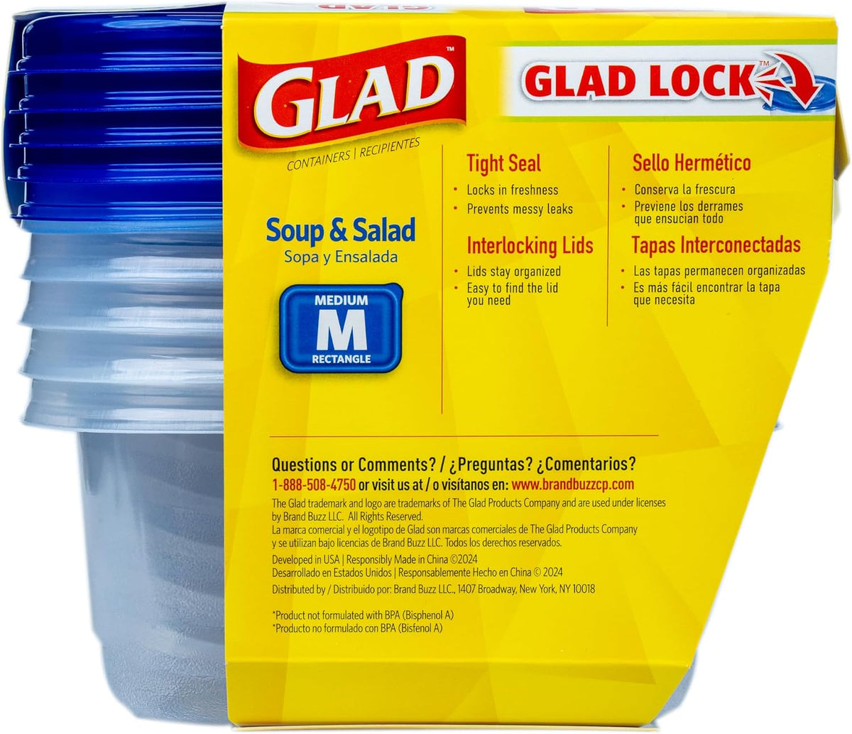 Glad GladWare Medium Rectangle Food Storage Containers, 24 Oz