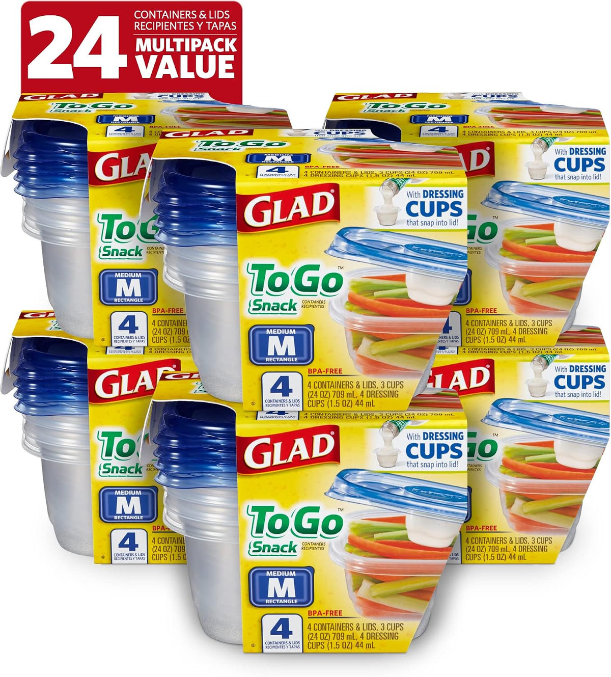 Glad GladWare Medium Rectangle Food Storage Containers, 24 Oz