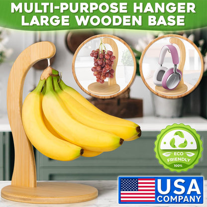 Banana Holder with Hanging Hook - Rustic Wooden Grape Stand