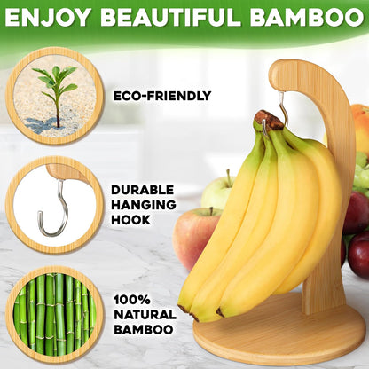 Banana Holder with Hanging Hook - Rustic Wooden Grape Stand
