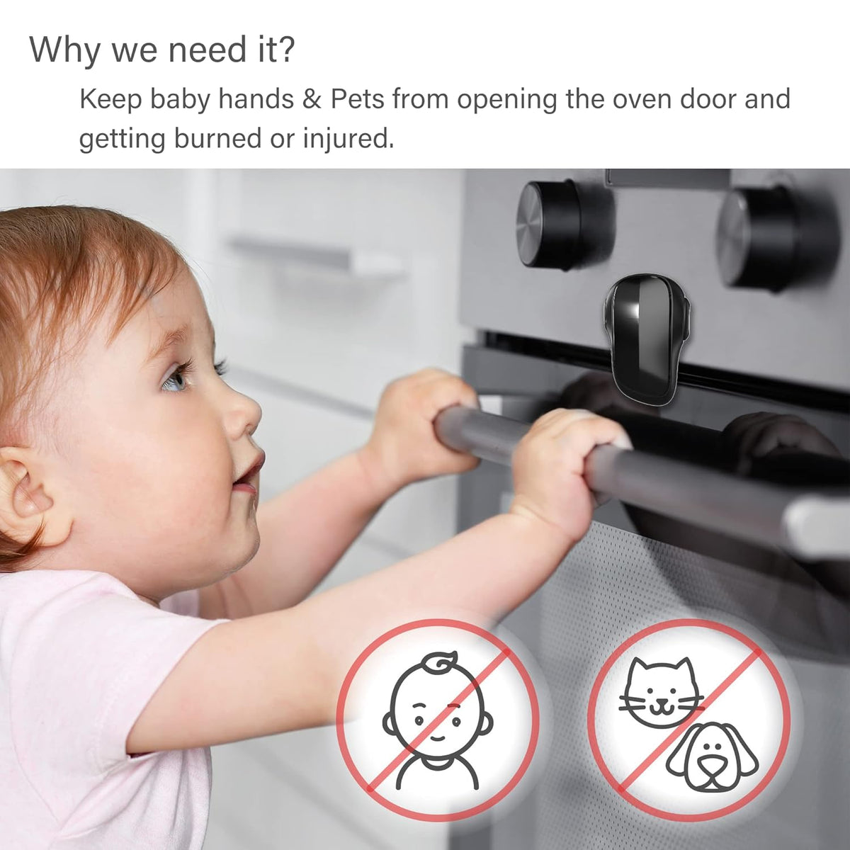 Oven Lock Childproof, Oven Front Door Lock Child Safety, Strong Adhesive Easy to Install, Heat-Resistant, Black
