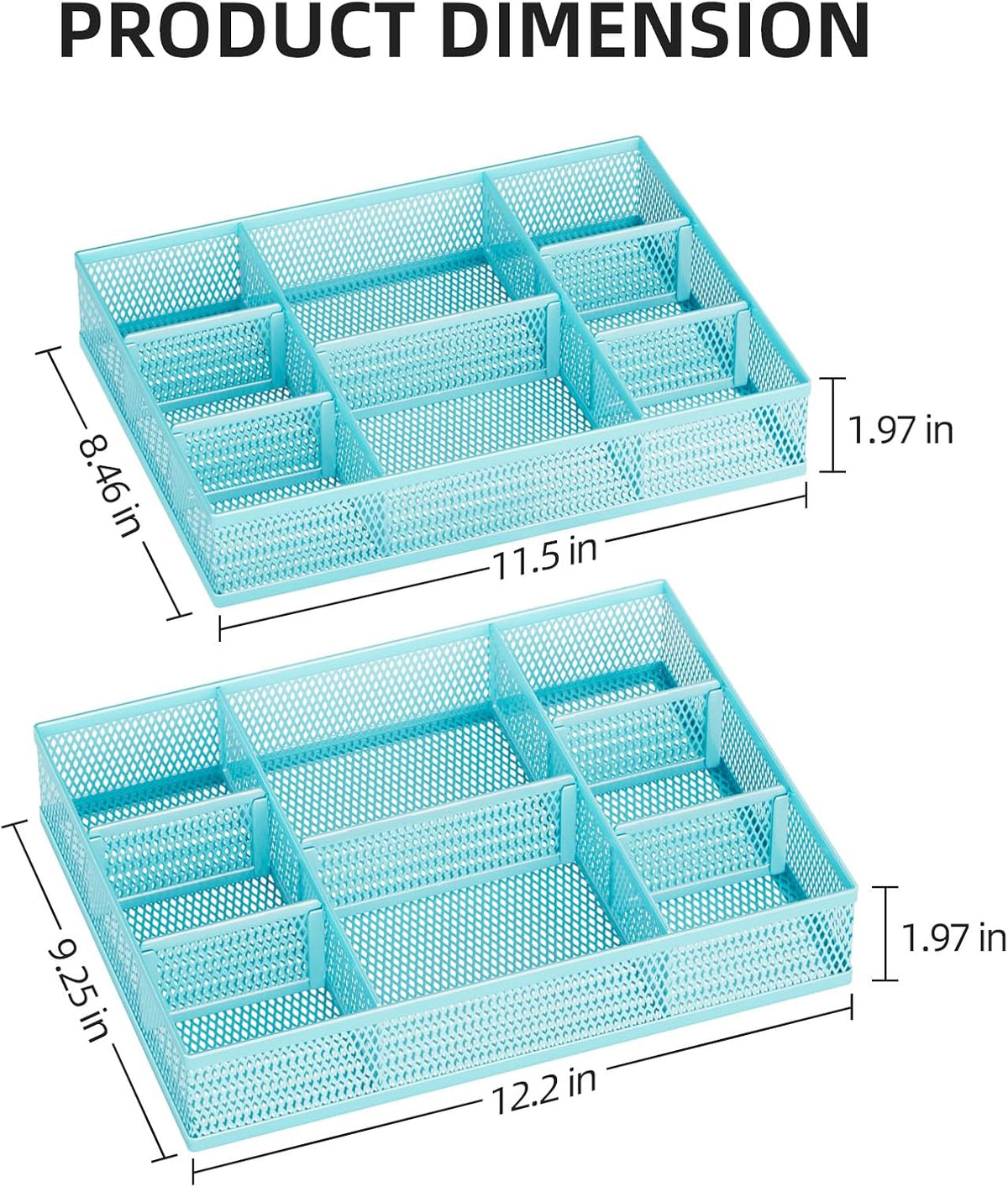 2 Pack Desk Drawer Organizer, Mesh Drawer Organizer Tray with 8 Adjustable Compartments, Desk Organizers and Accessories, 5 Dividers Drawer for Office Supplies, Makeup & Vanity (Black)