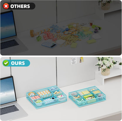 2 Pack Desk Drawer Organizer, Mesh Drawer Organizer Tray with 8 Adjustable Compartments, Desk Organizers and Accessories, 5 Dividers Drawer for Office Supplies, Makeup & Vanity (Black)