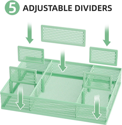 2 Pack Desk Drawer Organizer, Mesh Drawer Organizer Tray with 8 Adjustable Compartments, Desk Organizers and Accessories, 5 Dividers Drawer for Office Supplies, Makeup & Vanity (Black)