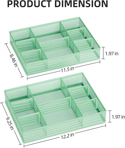 2 Pack Desk Drawer Organizer, Mesh Drawer Organizer Tray with 8 Adjustable Compartments, Desk Organizers and Accessories, 5 Dividers Drawer for Office Supplies, Makeup & Vanity (Black)