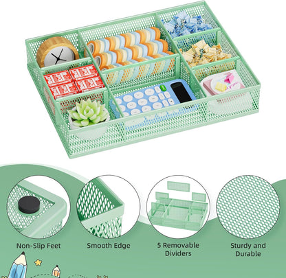 2 Pack Desk Drawer Organizer, Mesh Drawer Organizer Tray with 8 Adjustable Compartments, Desk Organizers and Accessories, 5 Dividers Drawer for Office Supplies, Makeup & Vanity (Black)