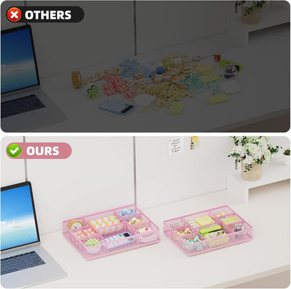 2 Pack Desk Drawer Organizer, Mesh Drawer Organizer Tray with 8 Adjustable Compartments, Desk Organizers and Accessories, 5 Dividers Drawer for Office Supplies, Makeup & Vanity (Black)