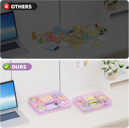2 Pack Desk Drawer Organizer, Mesh Drawer Organizer Tray with 8 Adjustable Compartments, Desk Organizers and Accessories, 5 Dividers Drawer for Office Supplies, Makeup & Vanity (Black)