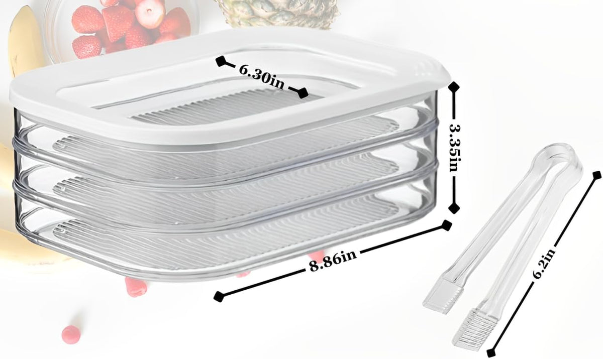 3-Layer Deli Meat Container for Fridge with Tong, Stackable Lunch Meat Storage Box, Airtight Deli Container with Lids for Refrigerator, Food Storage Organizer for Cold Cuts, Ham, Turkey & Salami