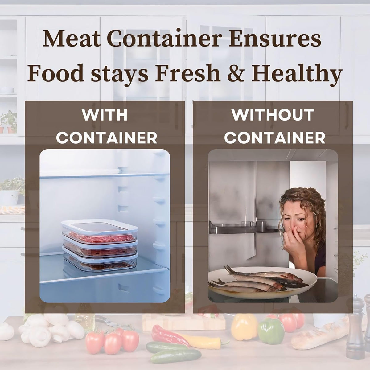 3-Layer Deli Meat Container for Fridge with Tong, Stackable Lunch Meat Storage Box, Airtight Deli Container with Lids for Refrigerator, Food Storage Organizer for Cold Cuts, Ham, Turkey & Salami