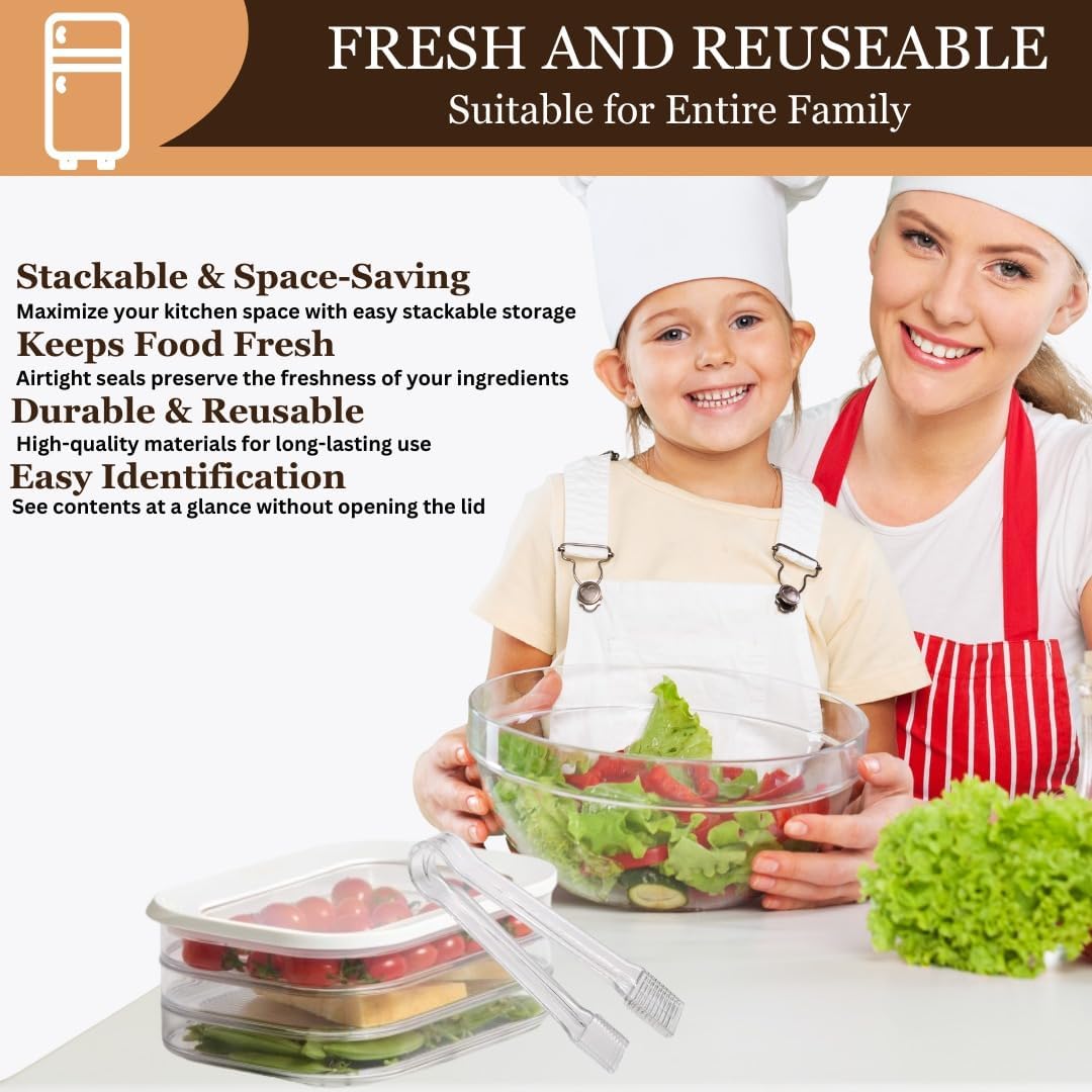 3-Layer Deli Meat Container for Fridge with Tong, Stackable Lunch Meat Storage Box, Airtight Deli Container with Lids for Refrigerator, Food Storage Organizer for Cold Cuts, Ham, Turkey & Salami