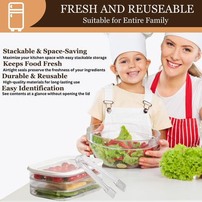 3-Layer Deli Meat Container for Fridge with Tong, Stackable Lunch Meat Storage Box, Airtight Deli Container with Lids for Refrigerator, Food Storage Organizer for Cold Cuts, Ham, Turkey & Salami