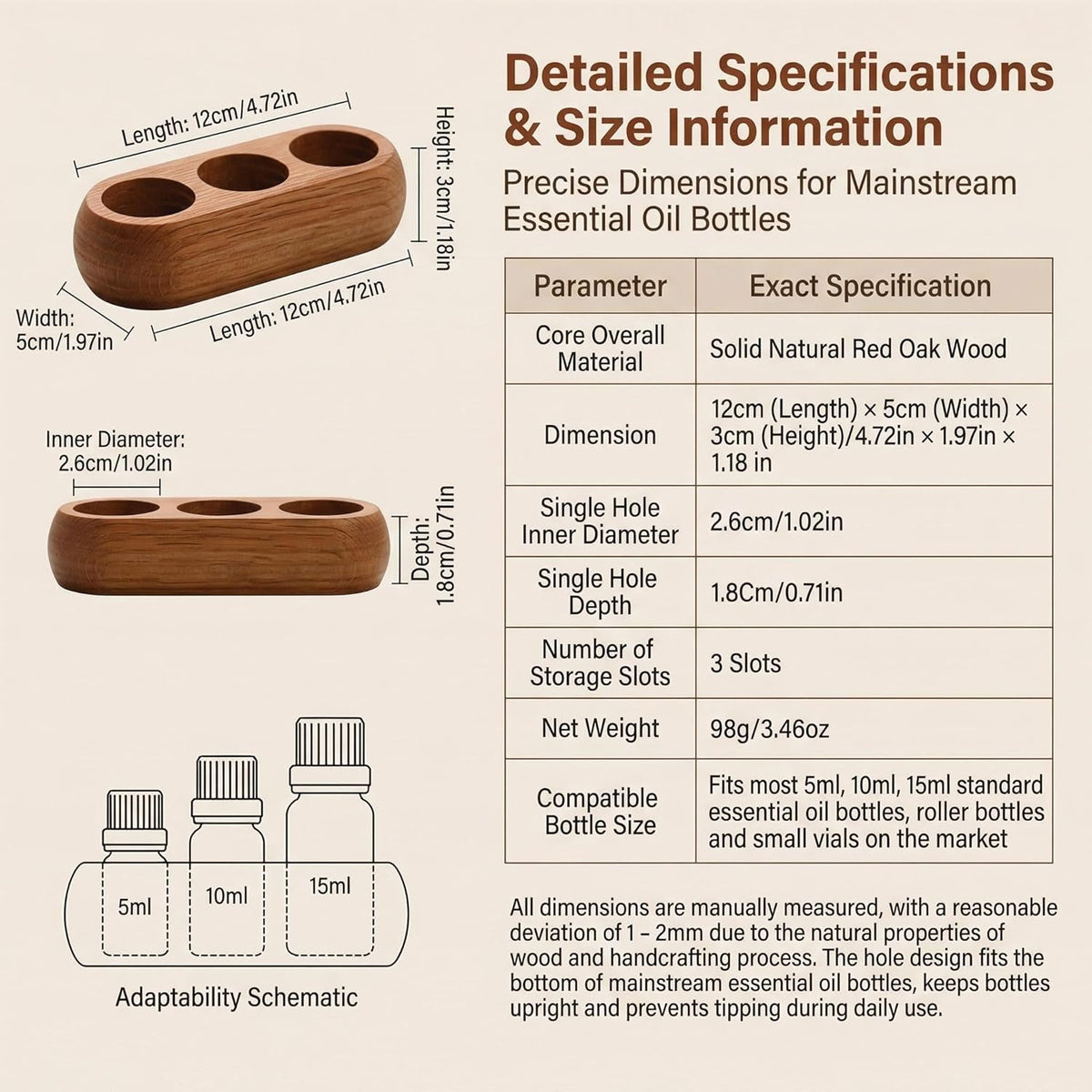 3 Slots Wooden Essential Oil Bottle Holder Storage Rack Aromatherapy Essential Oil Display Stand Organizer Shelf for Home and Travel