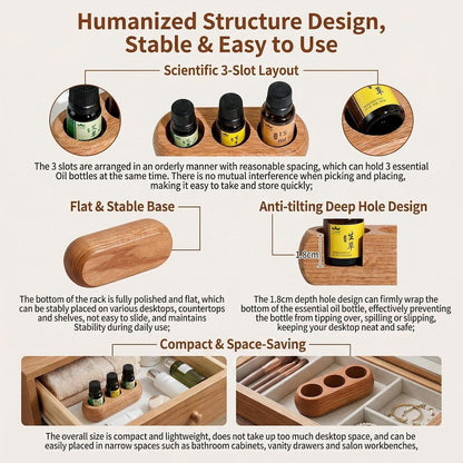 3 Slots Wooden Essential Oil Bottle Holder Storage Rack Aromatherapy Essential Oil Display Stand Organizer Shelf for Home and Travel
