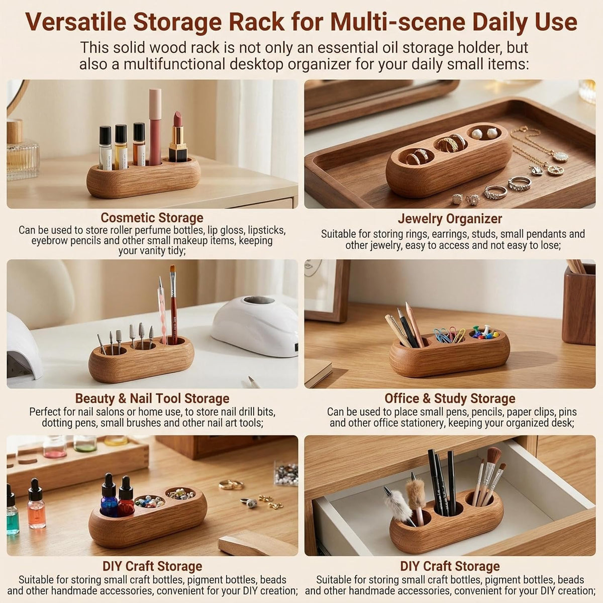 3 Slots Wooden Essential Oil Bottle Holder Storage Rack Aromatherapy Essential Oil Display Stand Organizer Shelf for Home and Travel