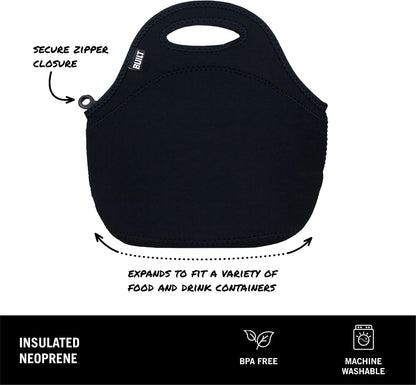 Gourmet Getaway Lunch Bag - Insulated Neoprene Lunch Box for Women and Men, Collapsible and Machine Washable, Black