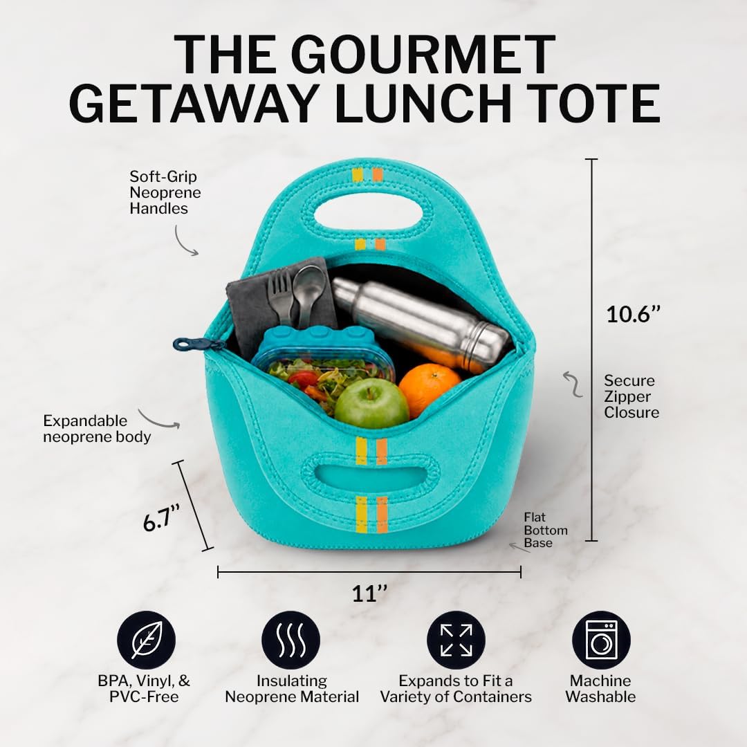 Gourmet Getaway Lunch Bag - Insulated Neoprene Lunch Box for Women and Men, Collapsible and Machine Washable, Black