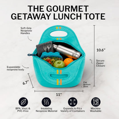 Gourmet Getaway Lunch Bag - Insulated Neoprene Lunch Box for Women and Men, Collapsible and Machine Washable, Black