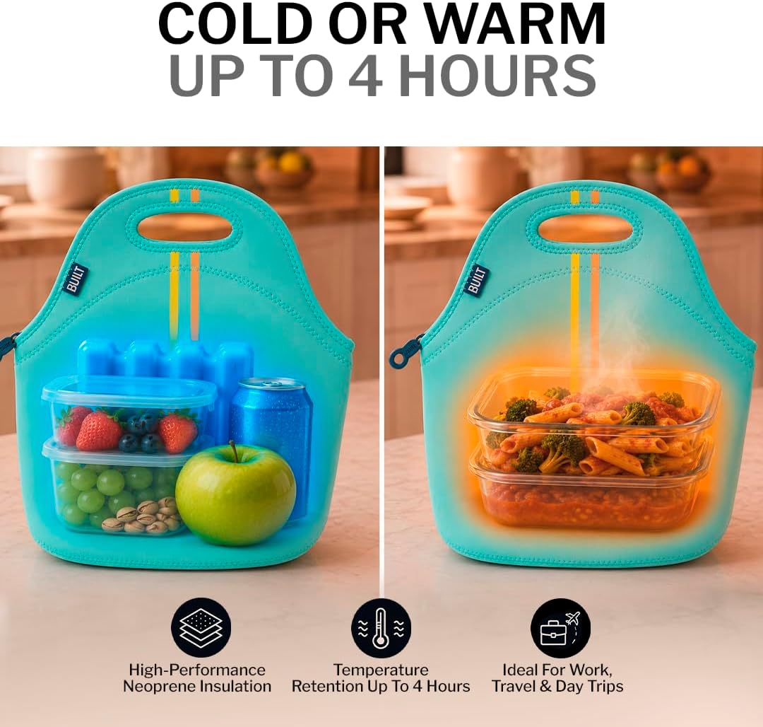 Gourmet Getaway Lunch Bag - Insulated Neoprene Lunch Box for Women and Men, Collapsible and Machine Washable, Black