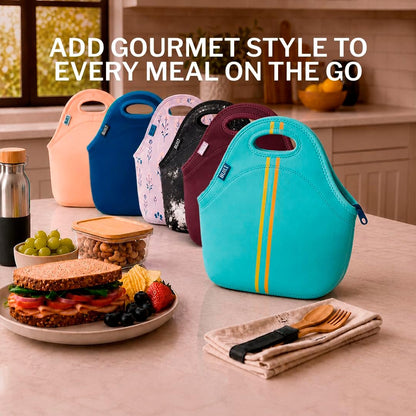 Gourmet Getaway Lunch Bag - Insulated Neoprene Lunch Box for Women and Men, Collapsible and Machine Washable, Black