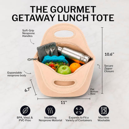 Gourmet Getaway Lunch Bag - Insulated Neoprene Lunch Box for Women and Men, Collapsible and Machine Washable, Black