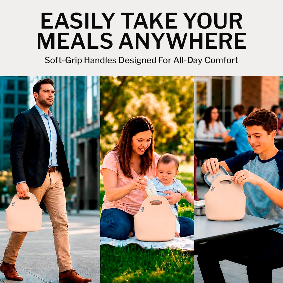 Gourmet Getaway Lunch Bag - Insulated Neoprene Lunch Box for Women and Men, Collapsible and Machine Washable, Black