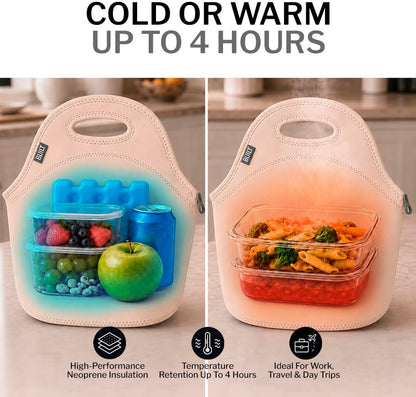 Gourmet Getaway Lunch Bag - Insulated Neoprene Lunch Box for Women and Men, Collapsible and Machine Washable, Black