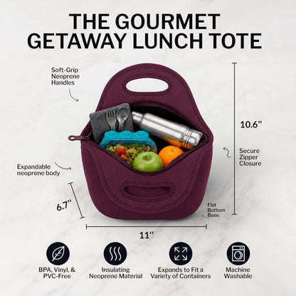 Gourmet Getaway Lunch Bag - Insulated Neoprene Lunch Box for Women and Men, Collapsible and Machine Washable, Black